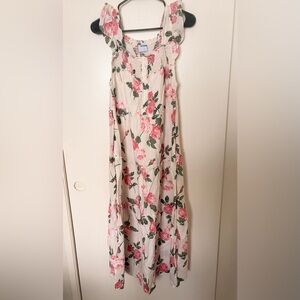 Old Navy Cream Maxi Dress with Pink Rose Print